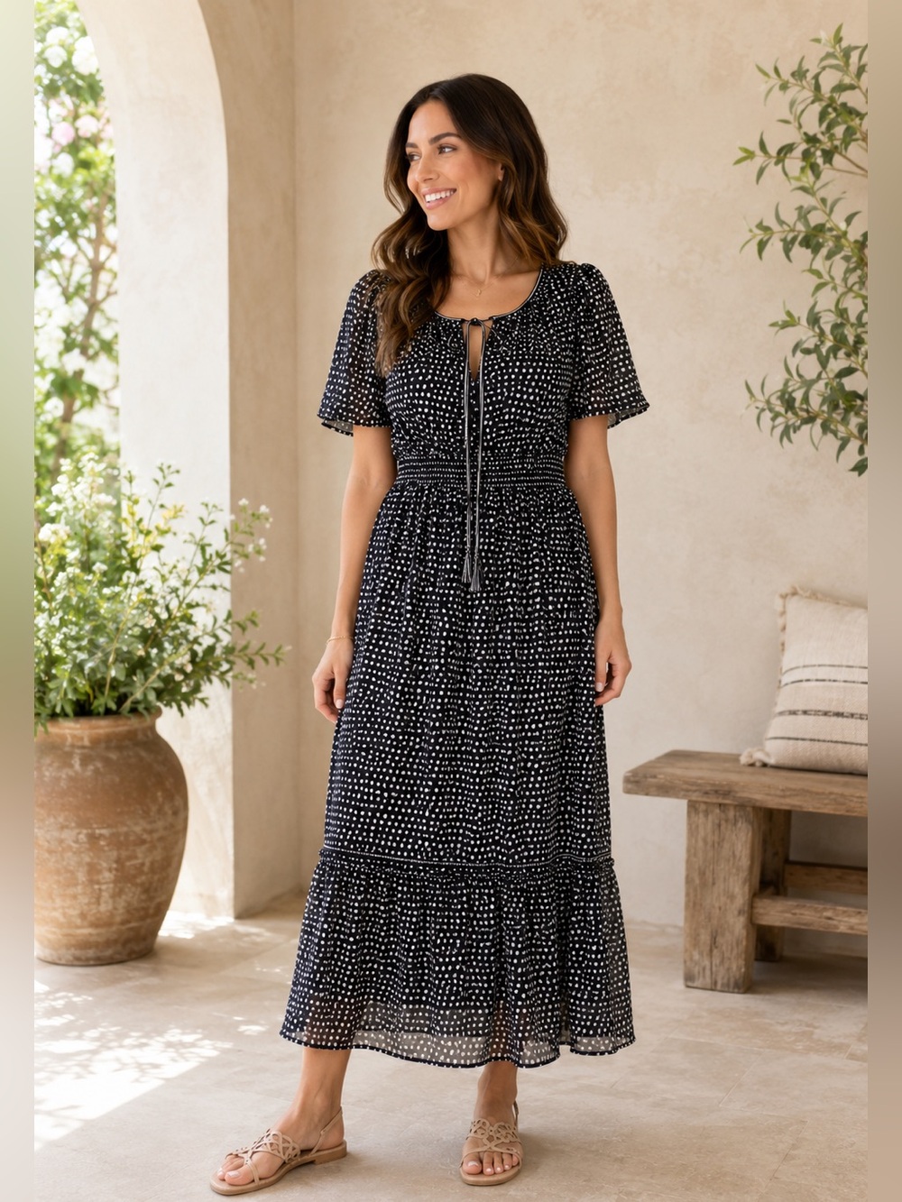 NEW Max Studio Black and White Polka Dot Dress